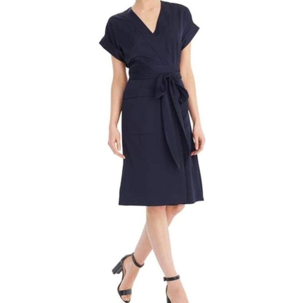 J. Crew Short Sleeve Wrap Dress V Neck Tie Knee Length Career Black Medium